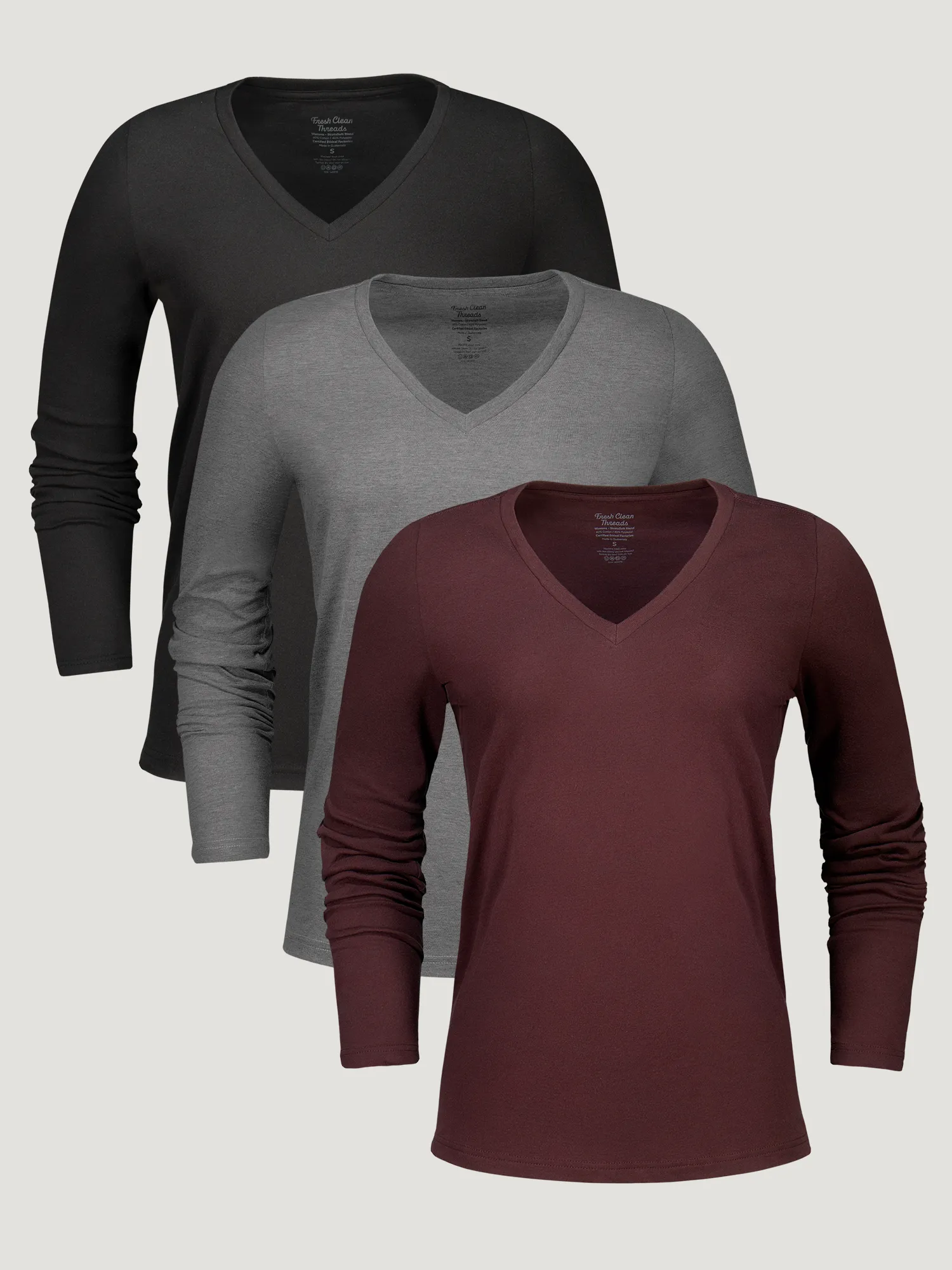 Women's Long Sleeve V-Neck Winter Essentials 3-Pack